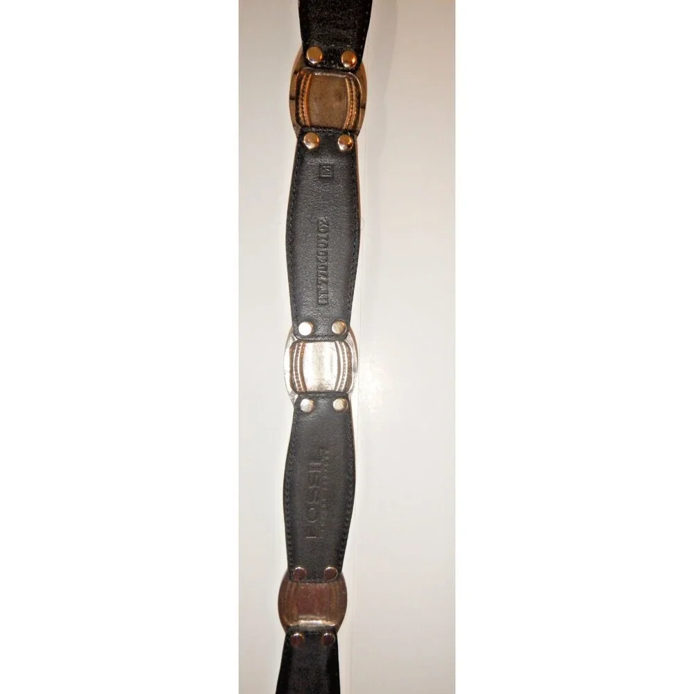 Vintage 90’s Fossil Black Leather Concho Belt Silver Western Buckle Women’s Sz M